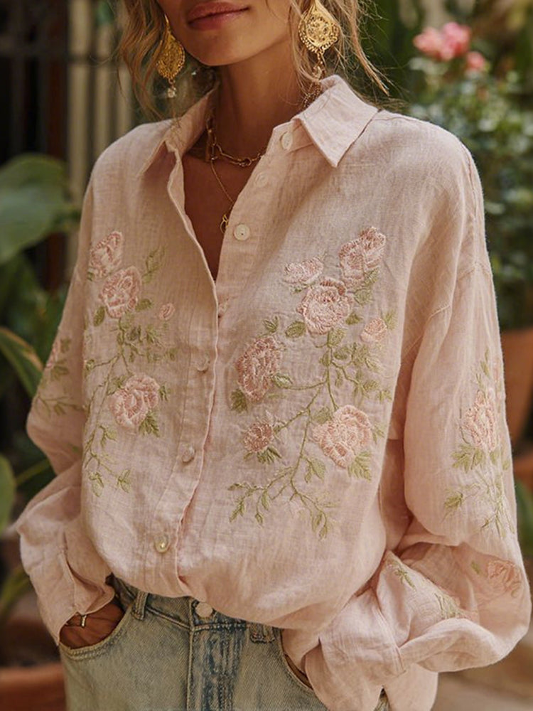 Women's Vintage Pink Rose Art Comfy Shirt