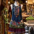 Vintage Floral Patchwork Art Sleeveless Dress