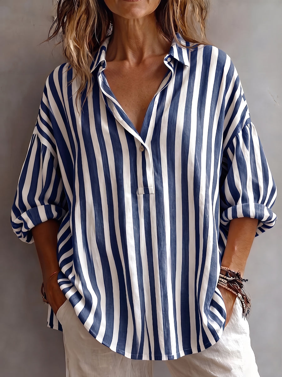 Casual Classic Striped Cotton Linen Blouse