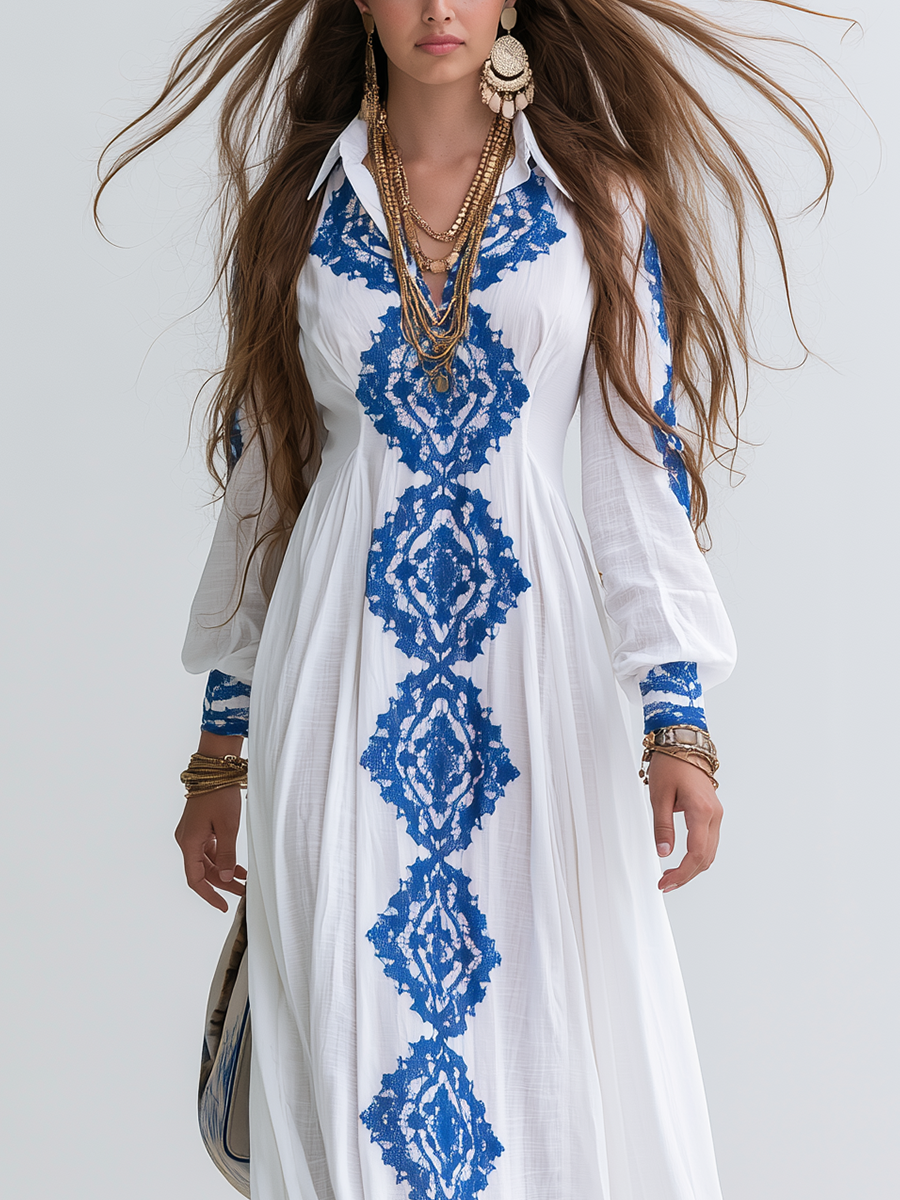 Bohemian Blue Floral Print Maxi Dress