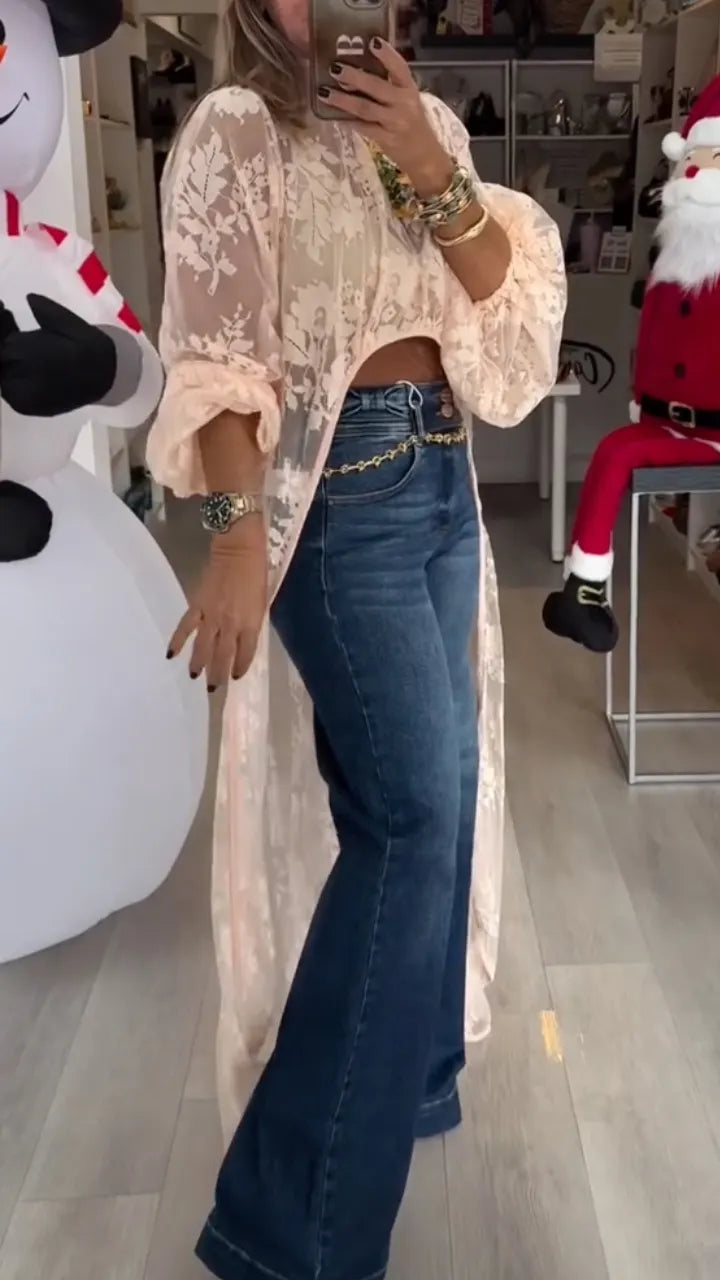 Women's Round Neck Lace Irregular Long Cover‑Up