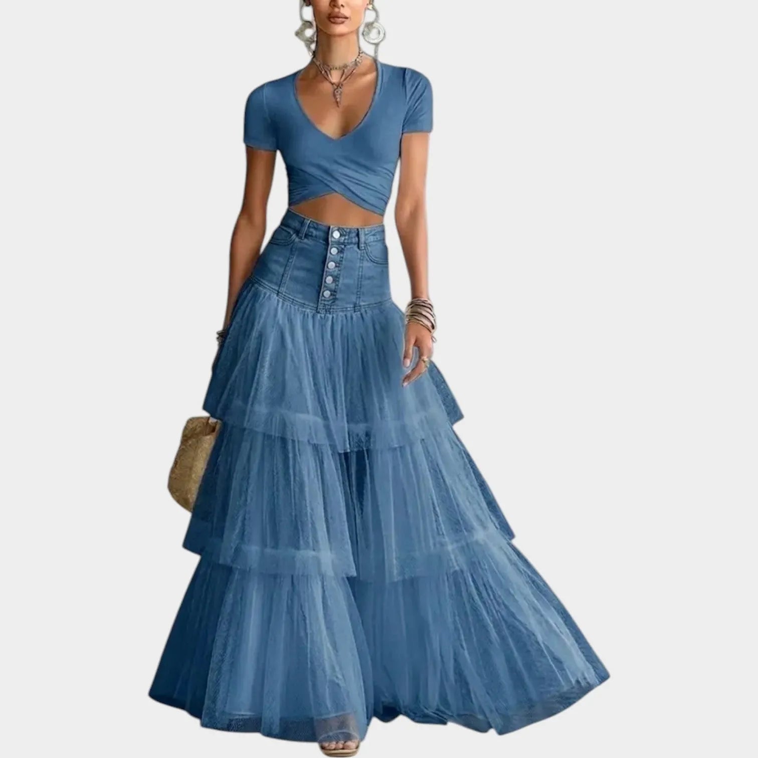 Chic Tiered Mesh Skirt Set