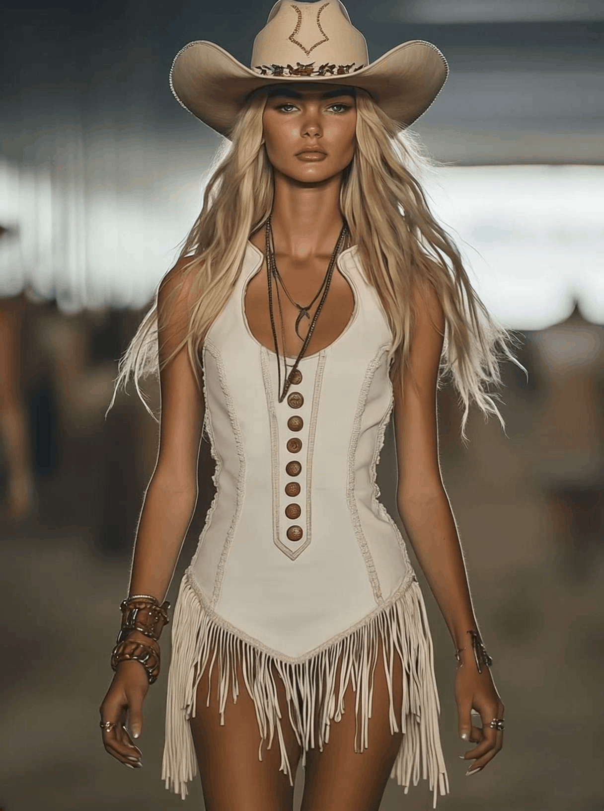 [24-hour shipping out]Elegant Western Chic Round Neck White Tassel Mini Dress
