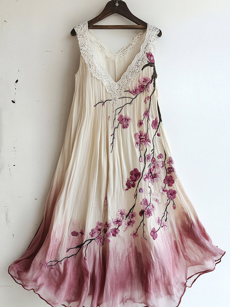 Vintage Cherry Blossom Floral Lace Gradient Art Comfy Tank Dress df3f