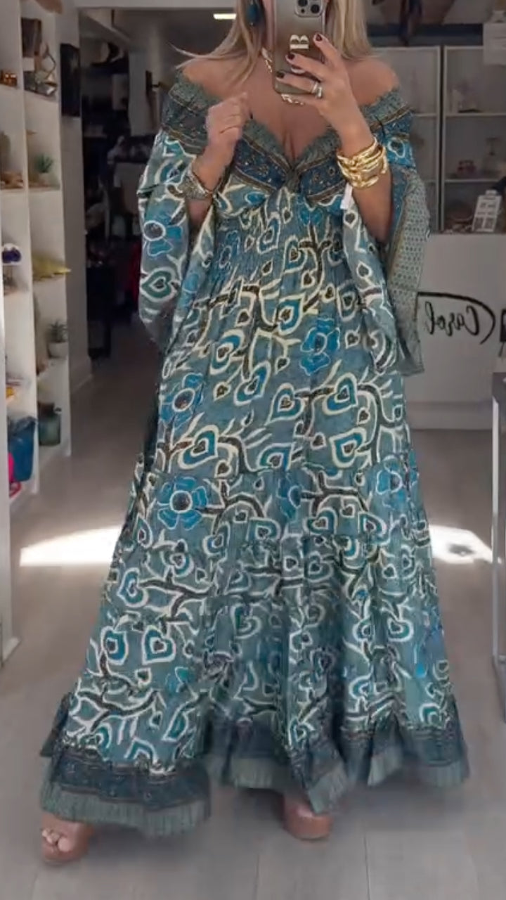 Boho Paisley Print Tiered Maxi Dress