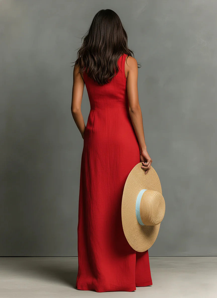 Linen Sleeveless Shirt Maxi Dress