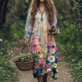 Women's Vintage Flowers Art Linen Blend Maxi Dress