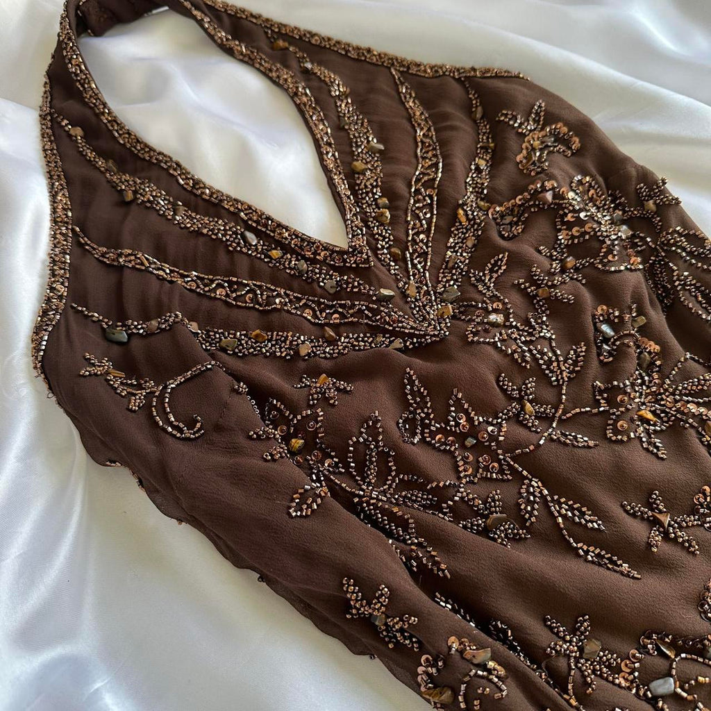 Women's Brown and Blue Dress