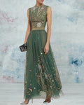 Nature Embroidered Mesh Dress Gown - 01