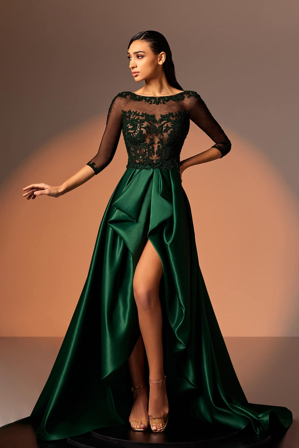 3/4 sleeves satin dress