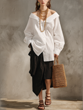 Effortless Minimalist White Shirt Black Midi Skirt