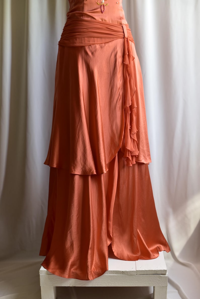 Y2K Vintage Silk Maxi Dress: Fairycore Style Beaded Floral Print Party Dress