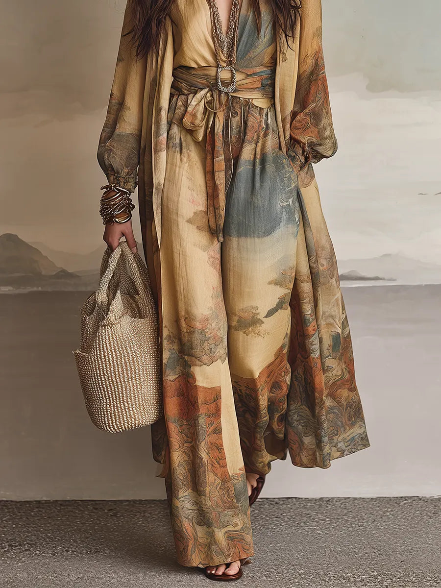 Art-Inspired  With Belted Waist ¨C Effortless Luxury Style Wide-Leg Jumpsuit