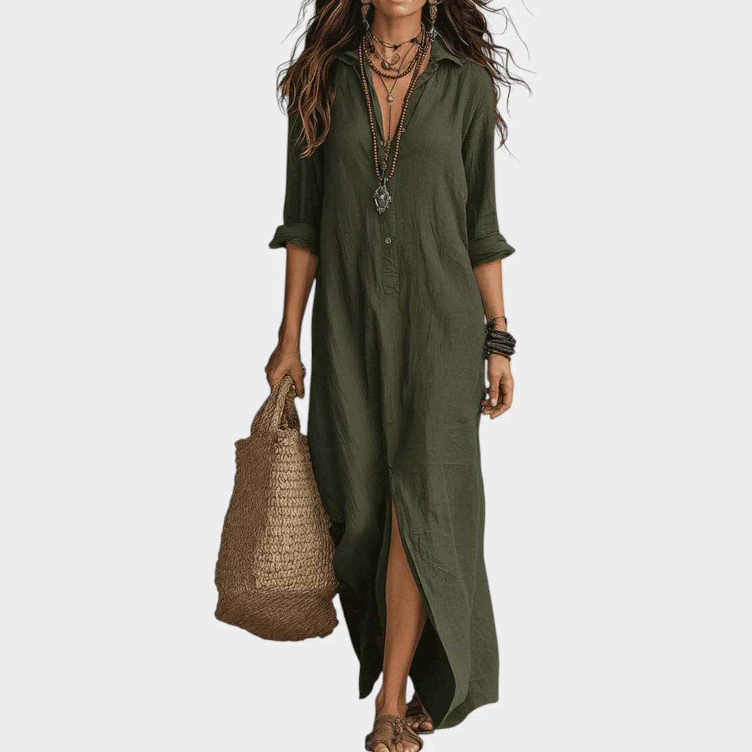 Flowy Button-Front Maxi Dress