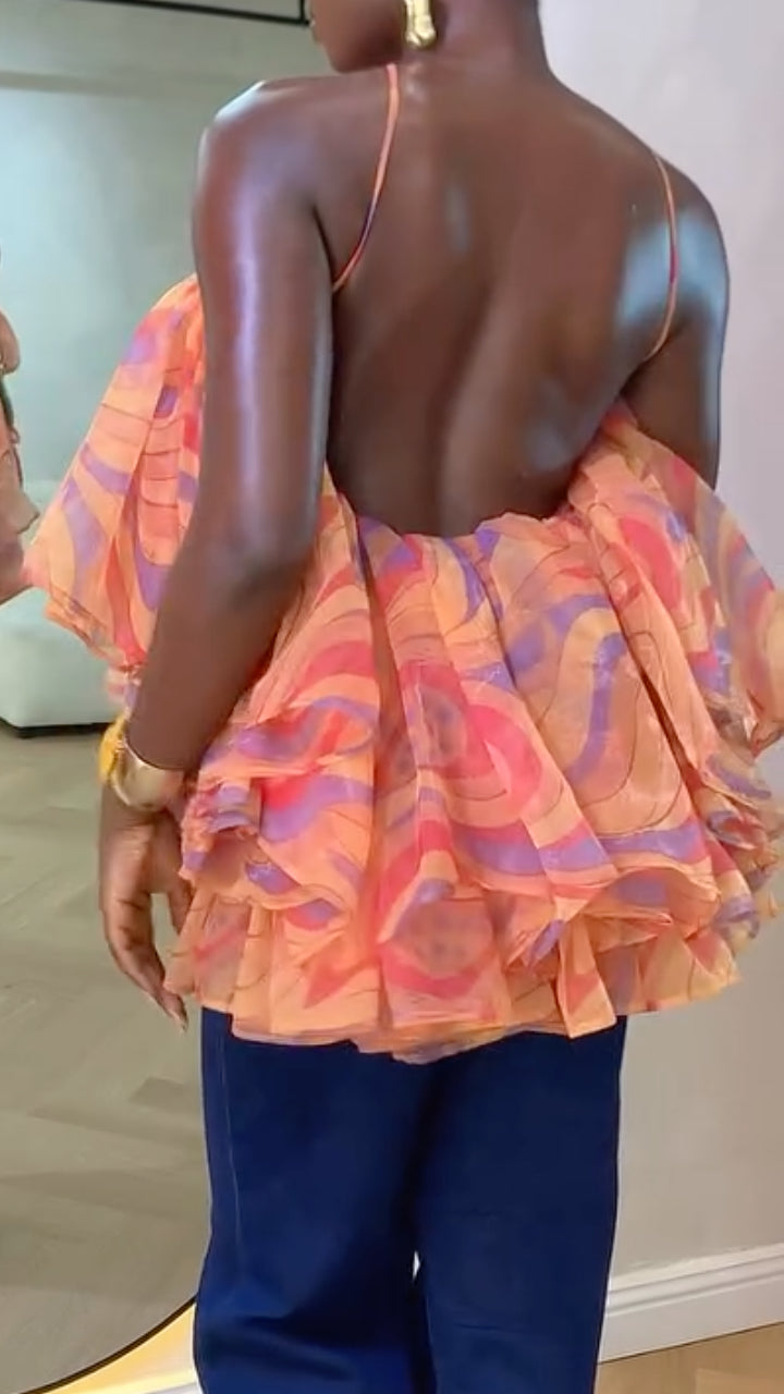 Women's Halter Neck Multi-Layered Ruffle Design Top