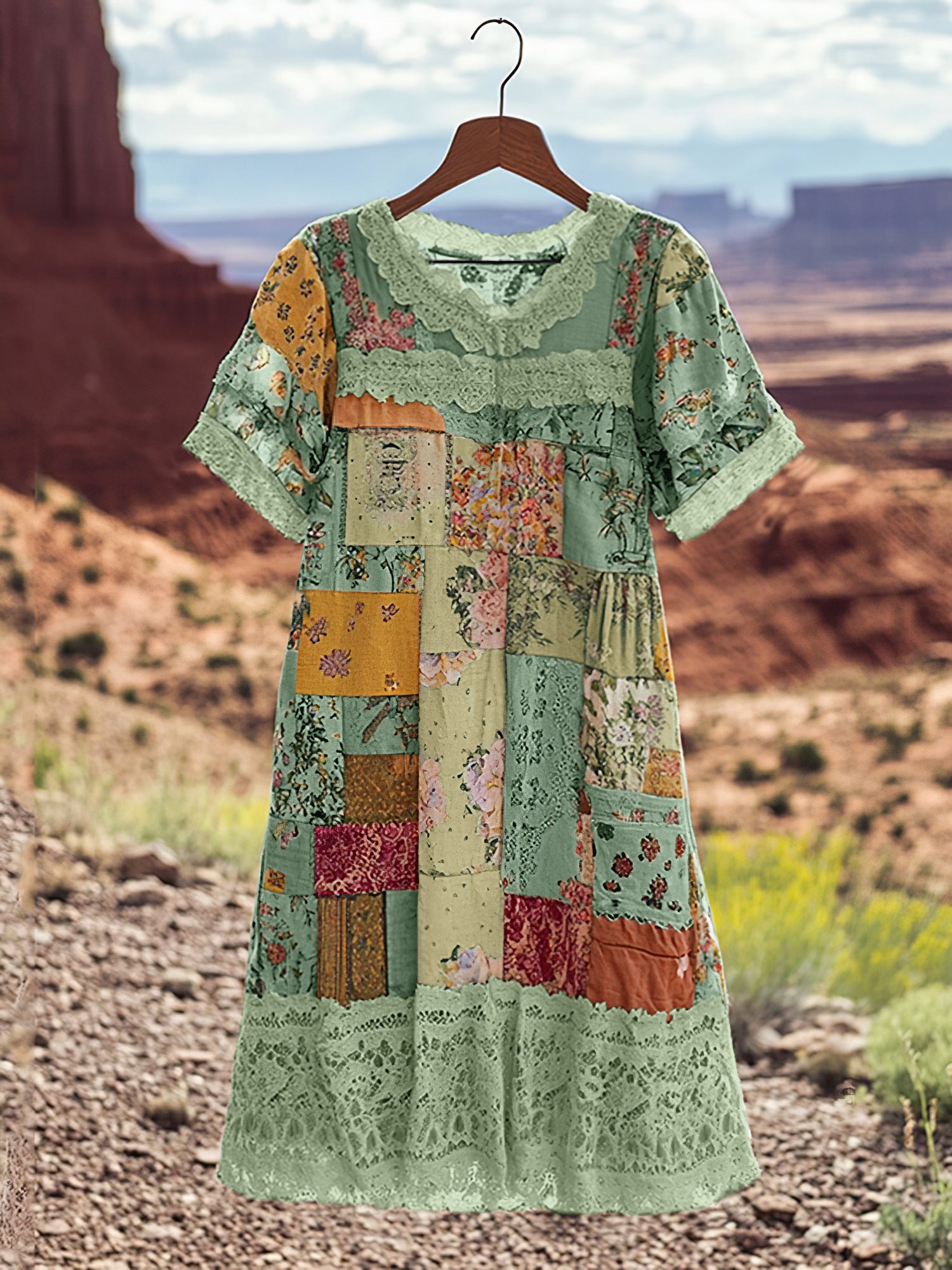 Vintage Floral Patchwork Comfortable Short-sleeved Dress