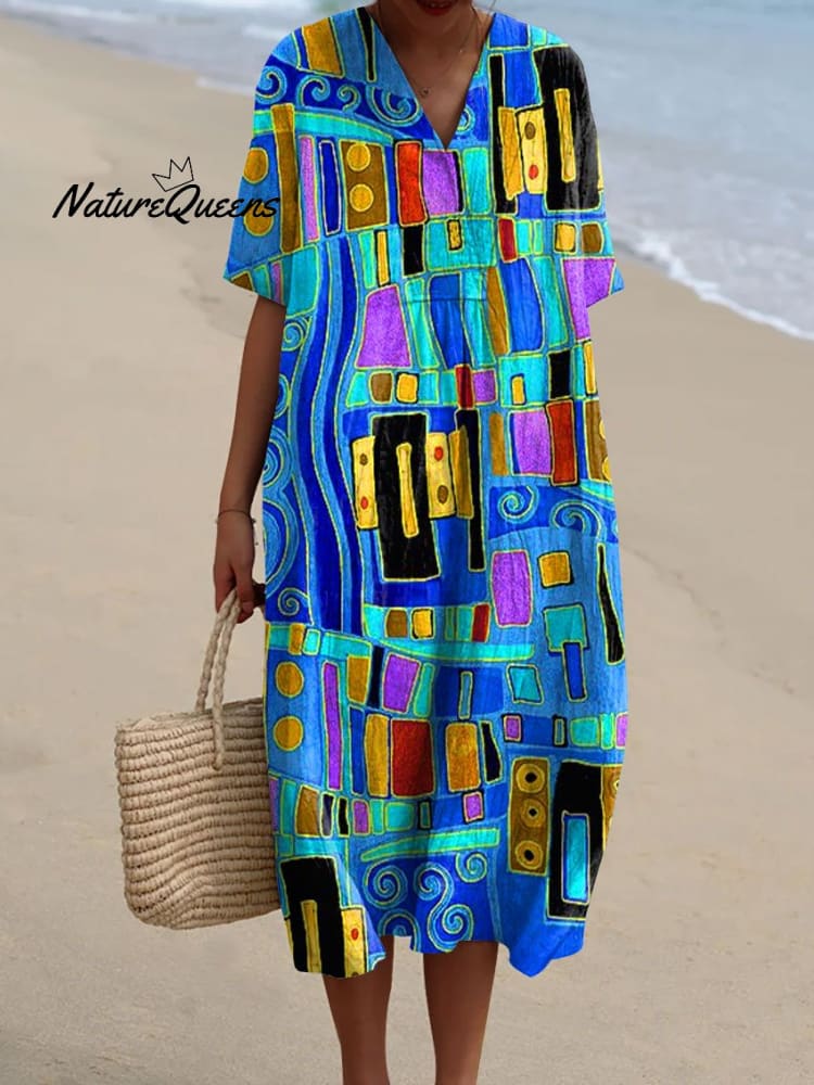 Women's Abstrct  Art Print Flowy Dress