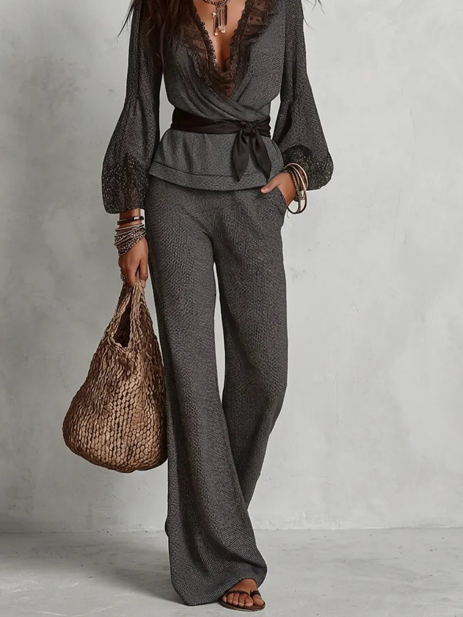 Smoky Grey Lace Bohemian Trouser Set