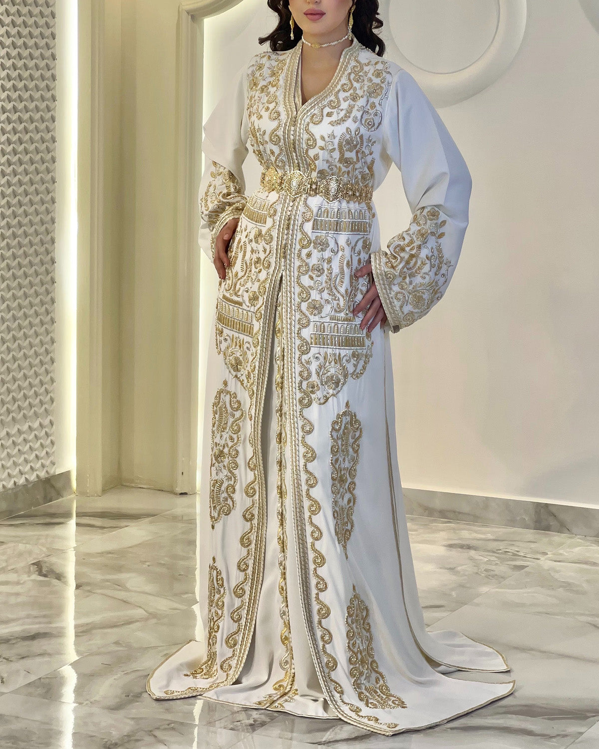 Women's V-neck embroidered kaftan Dress
