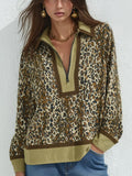 Relaxed Olive Leopard Quarter-Zip Pullover