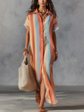 Vibrant Multicolor Stripe Slit Maxi Dress