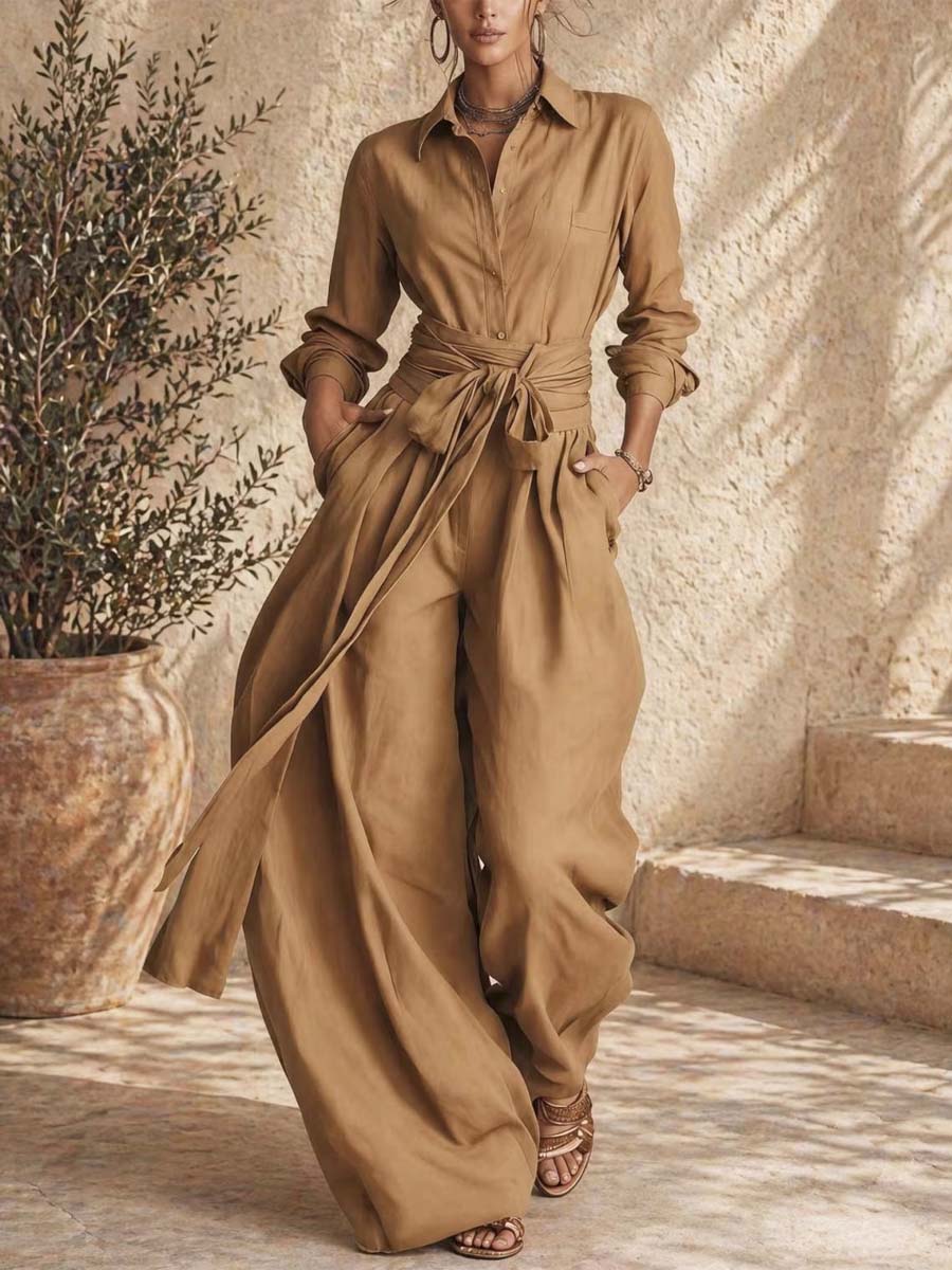 Women's Solid Color Art Comfortable Casual Top And Pants Cotton Linen Two-piece Set