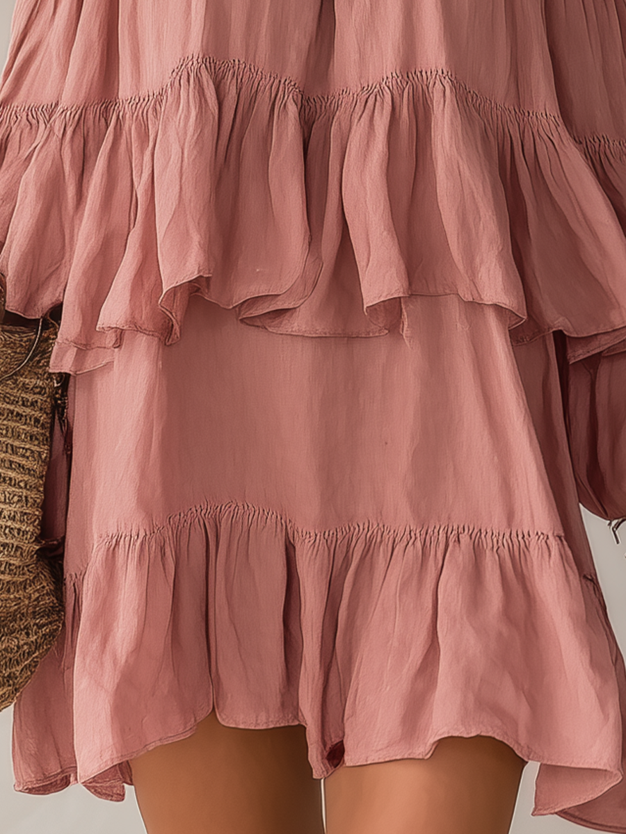 Romantic Dusty Rose Off-Shoulder Ruffle Mini Dress