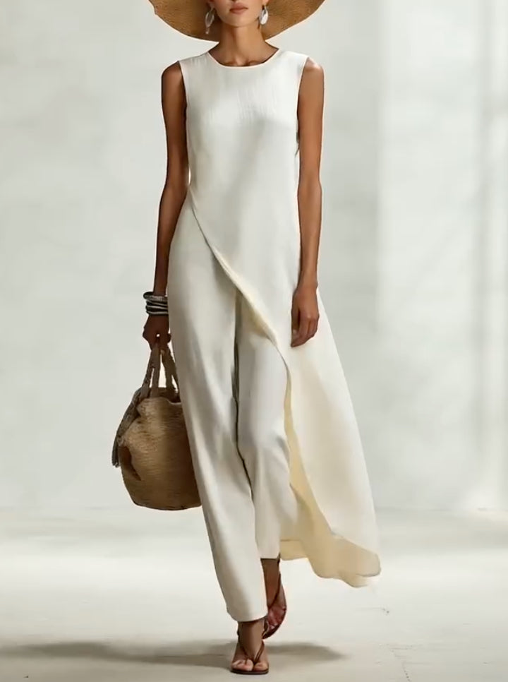 White Linen-Blend Maxi Dress