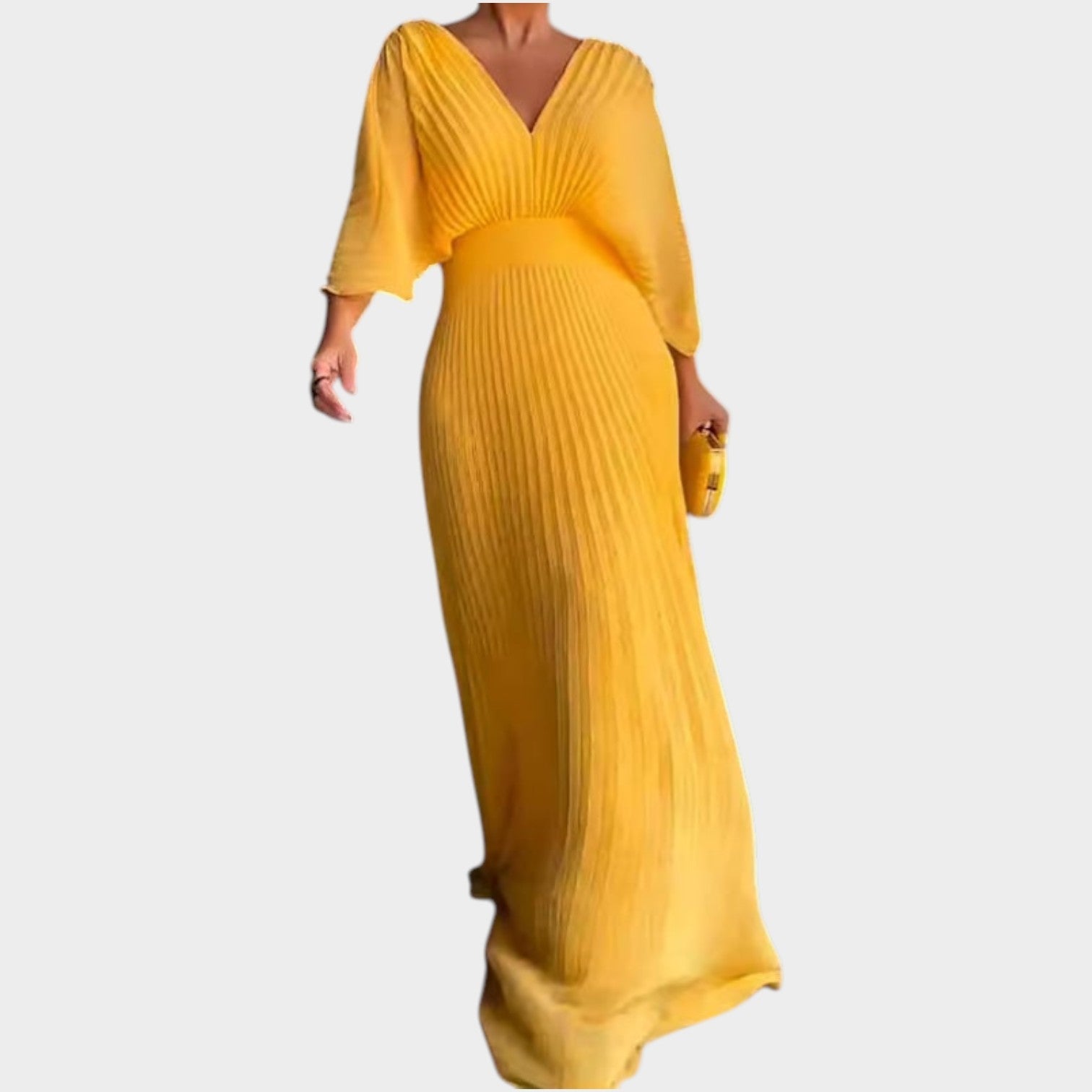 Romantic Pleated V-Neck Maxi Dress