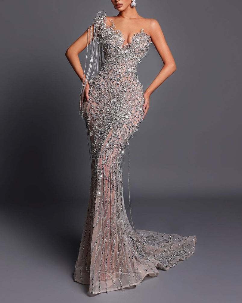 Sexy Crystal Embellished Sequin Gown