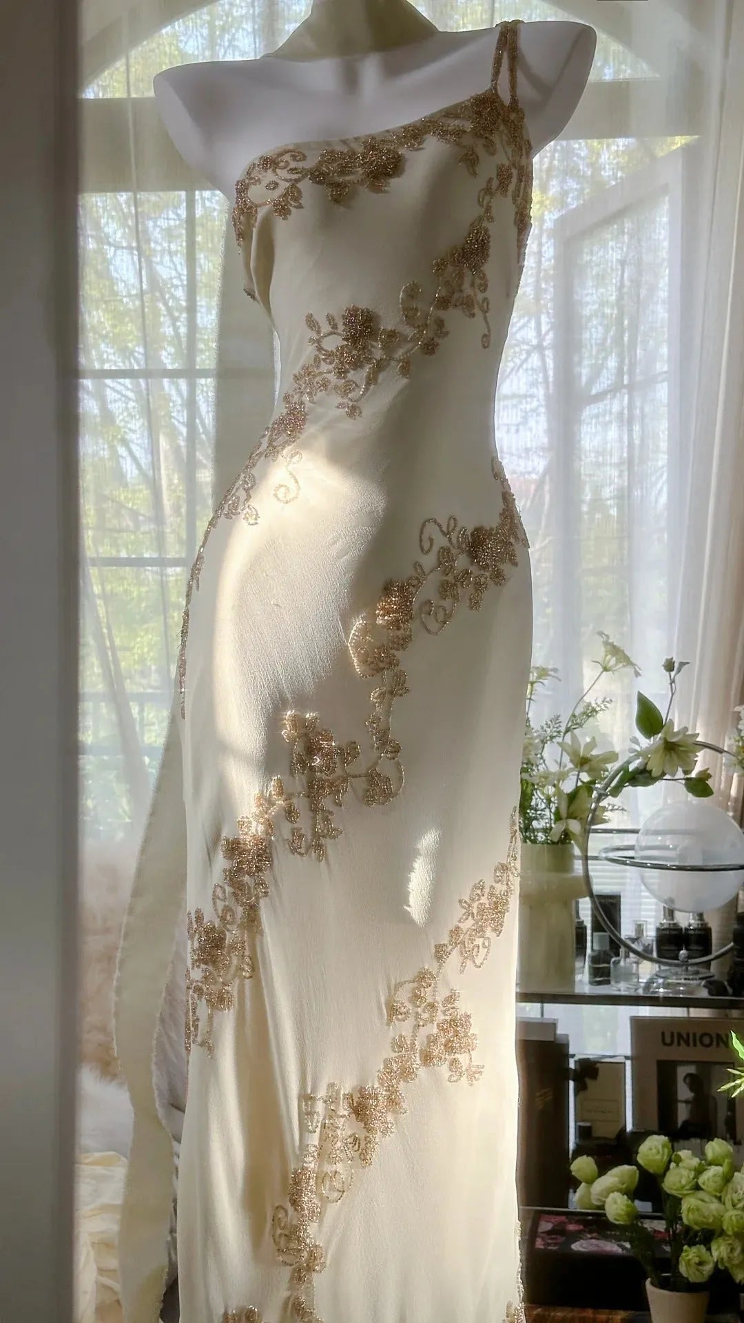 Ivory White Vintage Fashion One Shoulder Exquisite Beaded Long Chiffon Ball Gown Birthday Party Dress Cocktail Party Dress Evening Dress Prom Dress 3971