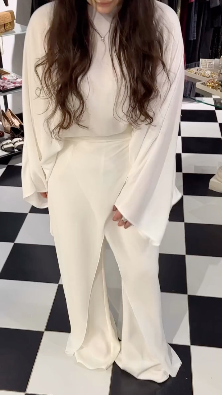 Draped High‑Neck Top & Wrap‑Front Wide Leg Pants Co‑Ord Set