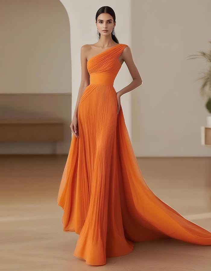 One Shoulder Solid Color Maxi Dress