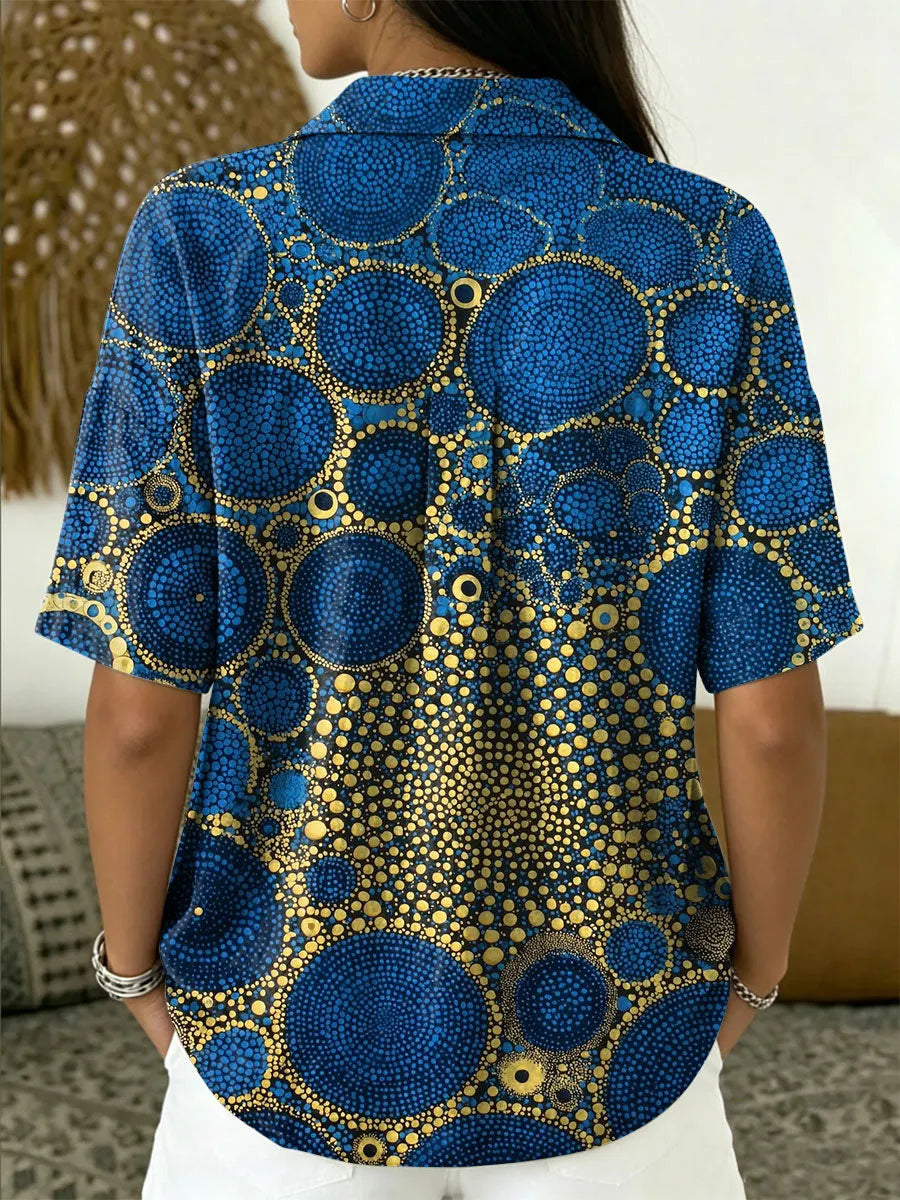 Women's Vintage Botanical Floral Casual Polo Collar Short-sleeved Linen And Cotton Shirt