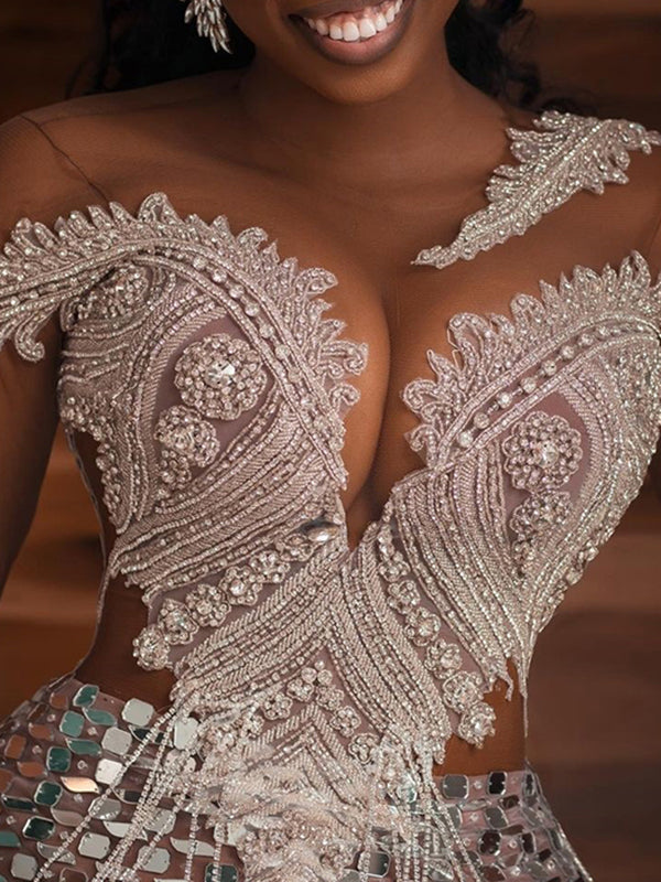Fashion Sleeveless Beaded Sequined Split-Joint Sexy Slim Mini Dress