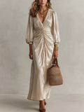 Refined Champagne Ruched Maxi Dress