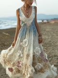 Bohemian Style Plant Flower Gradient Color Long Dress