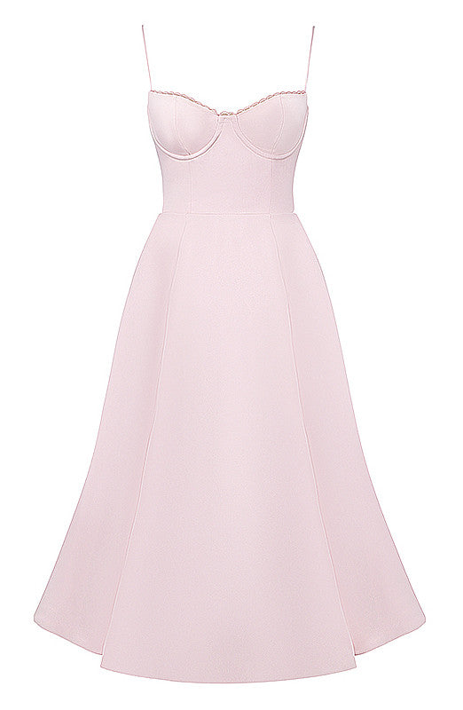Bustier A Line Mesh Detail Midi Dress Pink