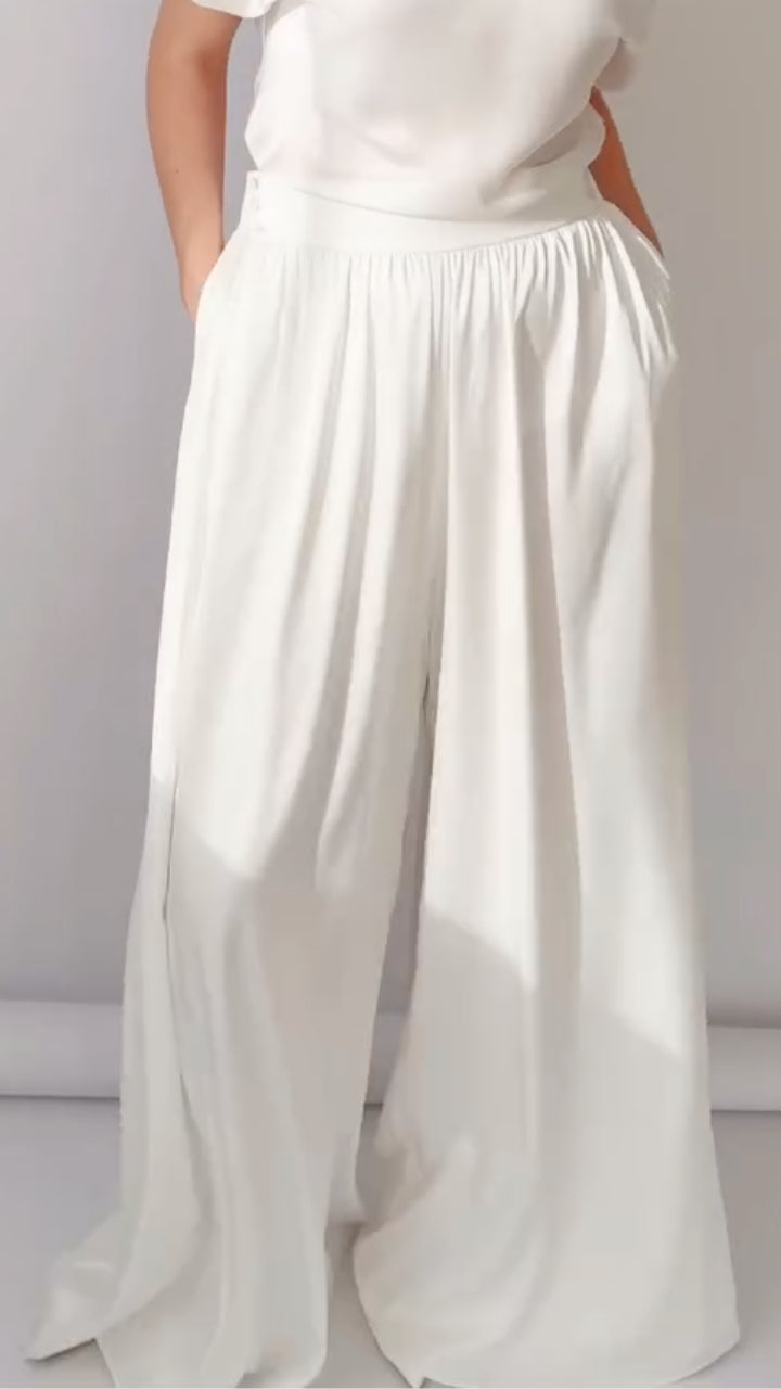 White High Waist Wide Leg Pants