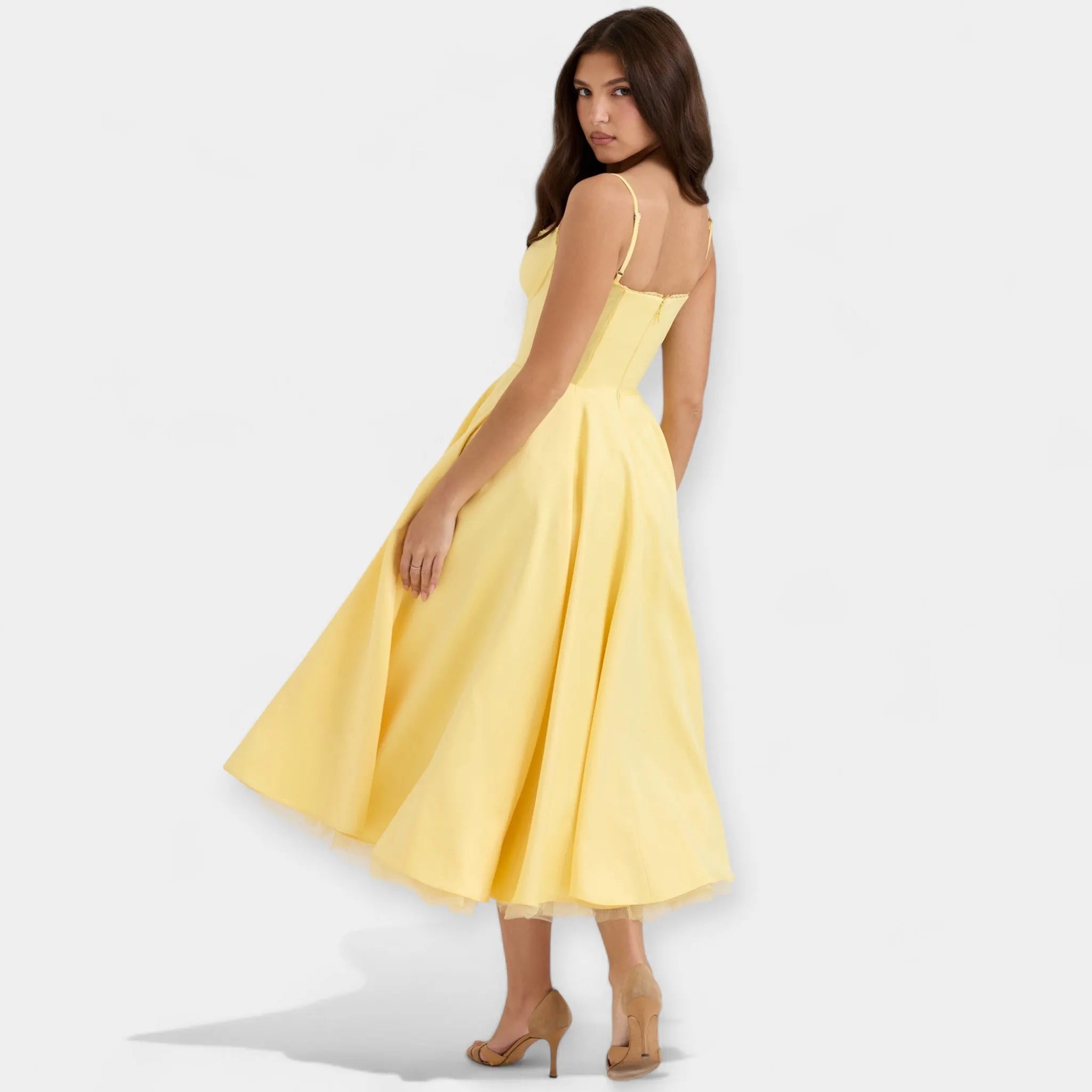 Midi Dress with Tulle Sheer Details