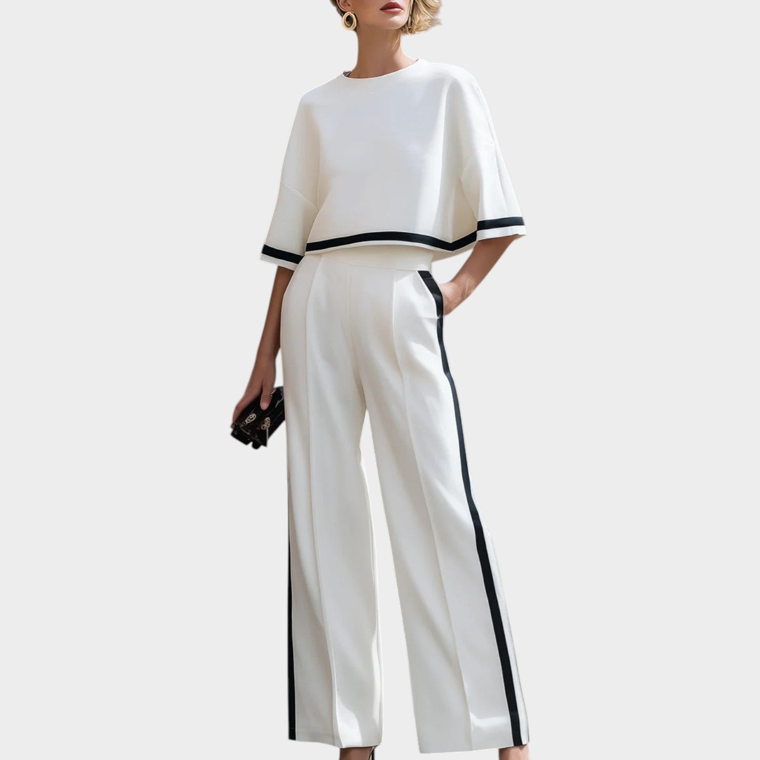 Modern Contrast Trim Two-Piece Set