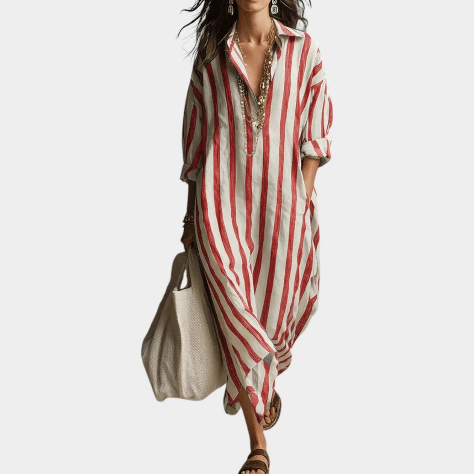 Striped Button-Down Maxi Dress