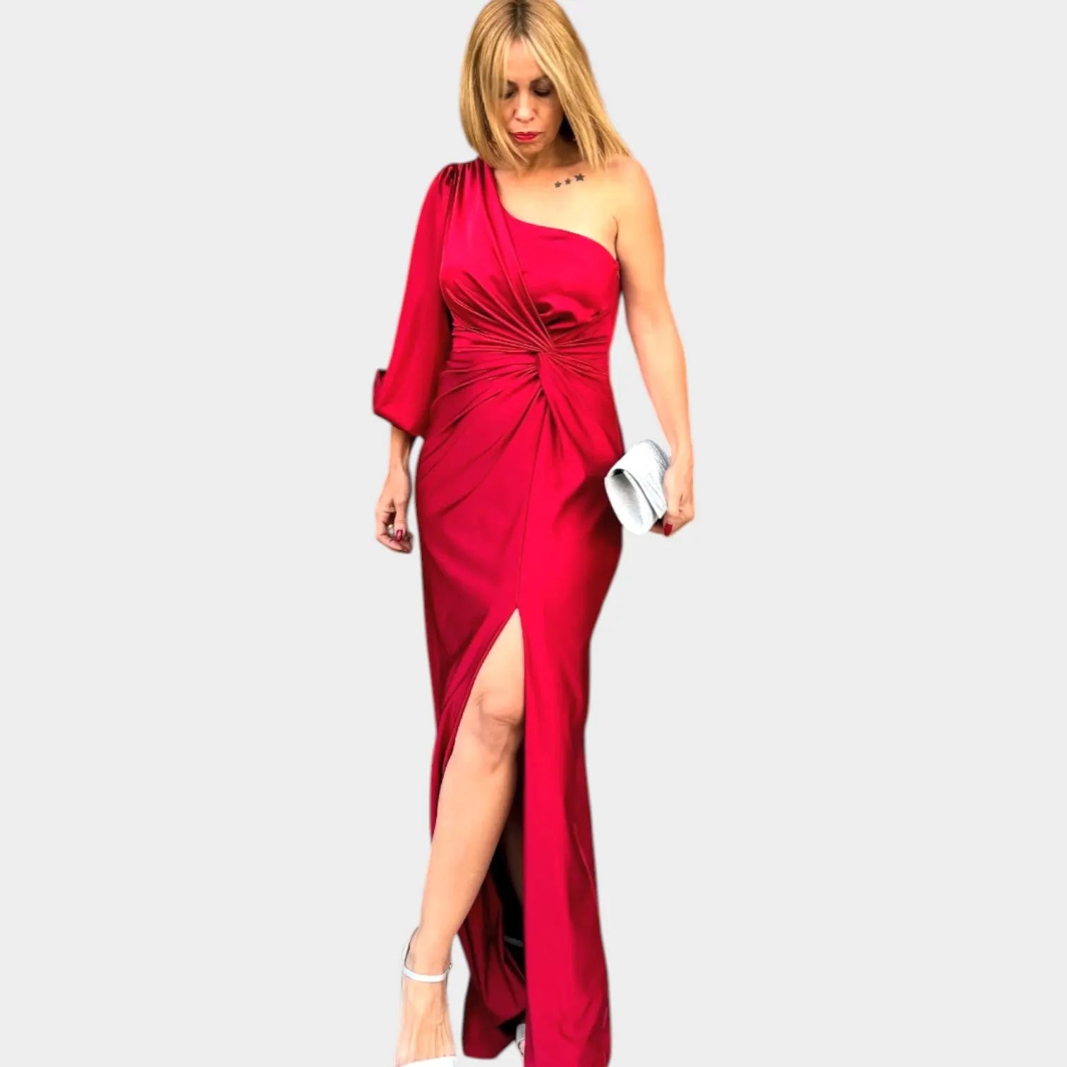 One-Shoulder Satin Evening Gown