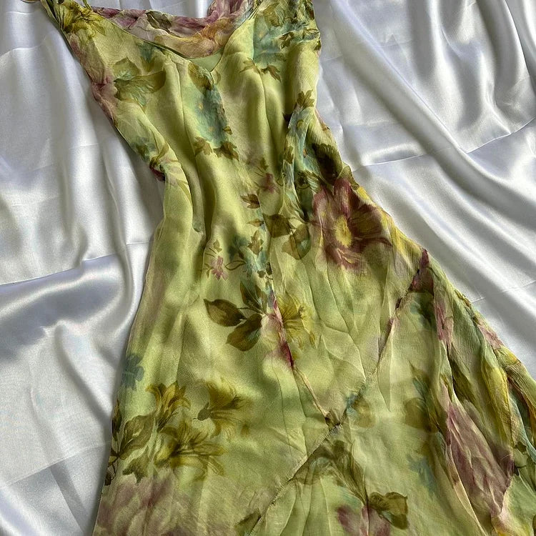 Green Floral Elegant Beaded Long Chiffon Ball Gown Evening Dress Party Dress