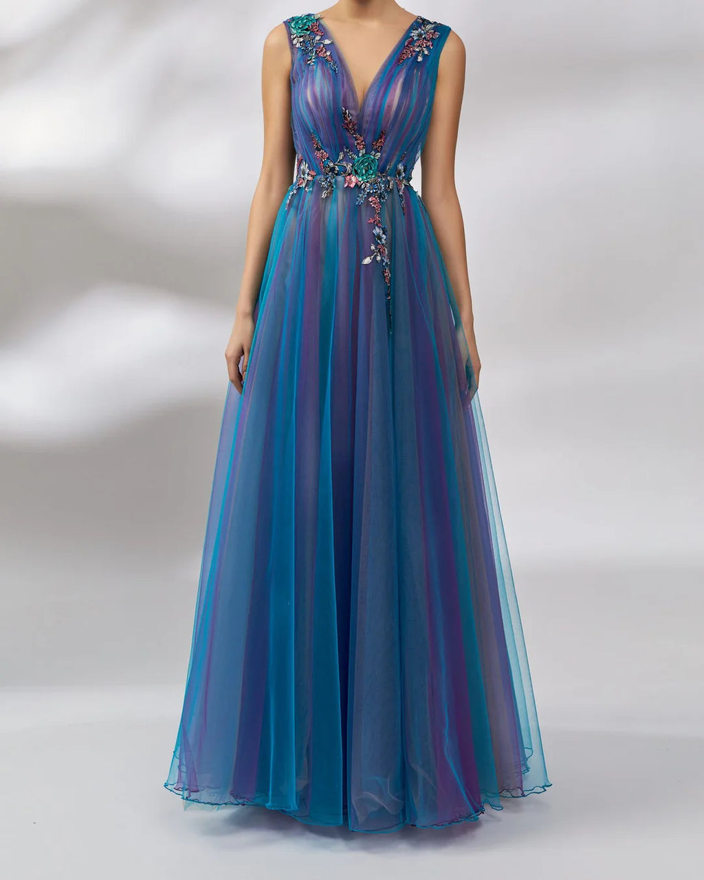 Floral Embellished Tulle Maxi Dress