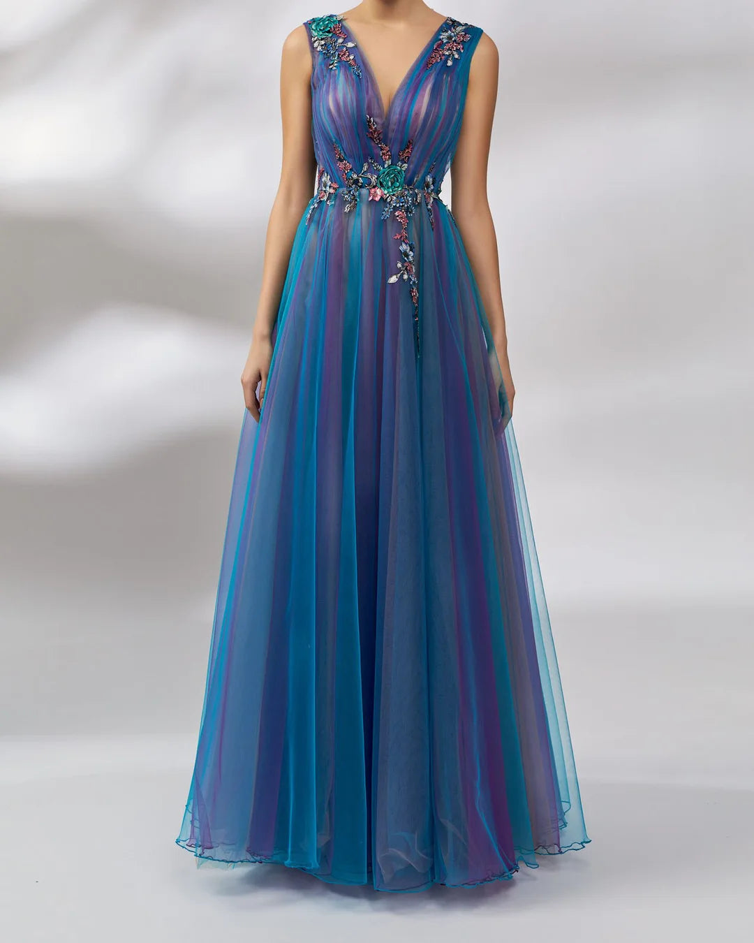 Floral Embellished Tulle Maxi Dress
