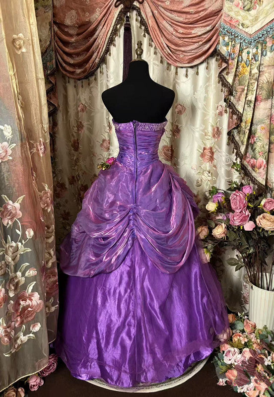 A Line Purple Strapless Prom Gown Unique Long Evening Dresses    25330