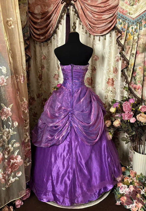 A Line Purple Strapless Prom Gown Unique Long Evening Dresses    25330