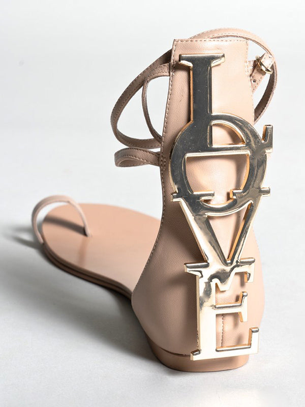 Metal Letters Split-Joint Bandage Open Toe Sandals