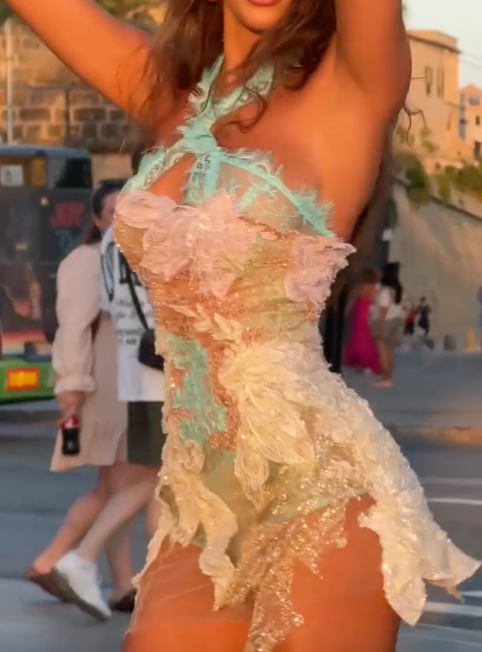 Mint & Pastel Lace Halter Mini Dress